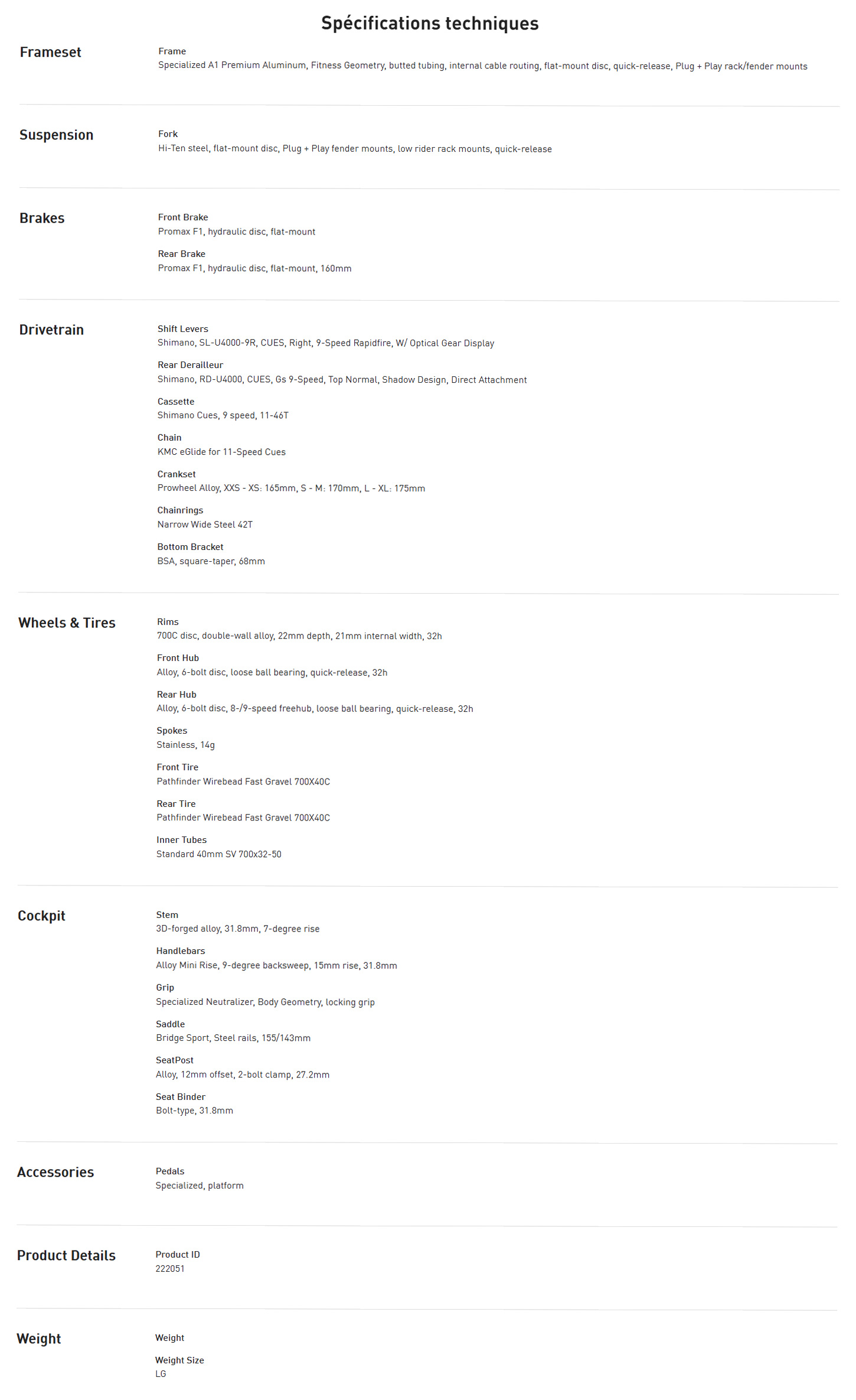 Caracteristique technique du vélo Sirrus X 2.0 année 2026